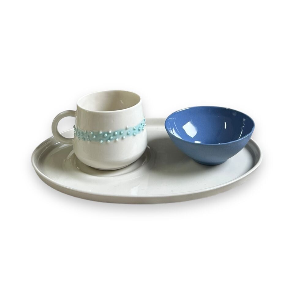 Set 2 -  Belle Polka Türk Kahvesi Tepsili Sunum sarı & mint
