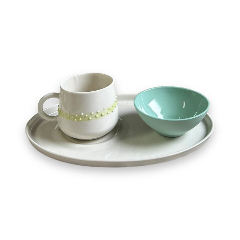 Set 2 -  Belle Polka Türk Kahvesi Tepsili Sunum sarı & mint