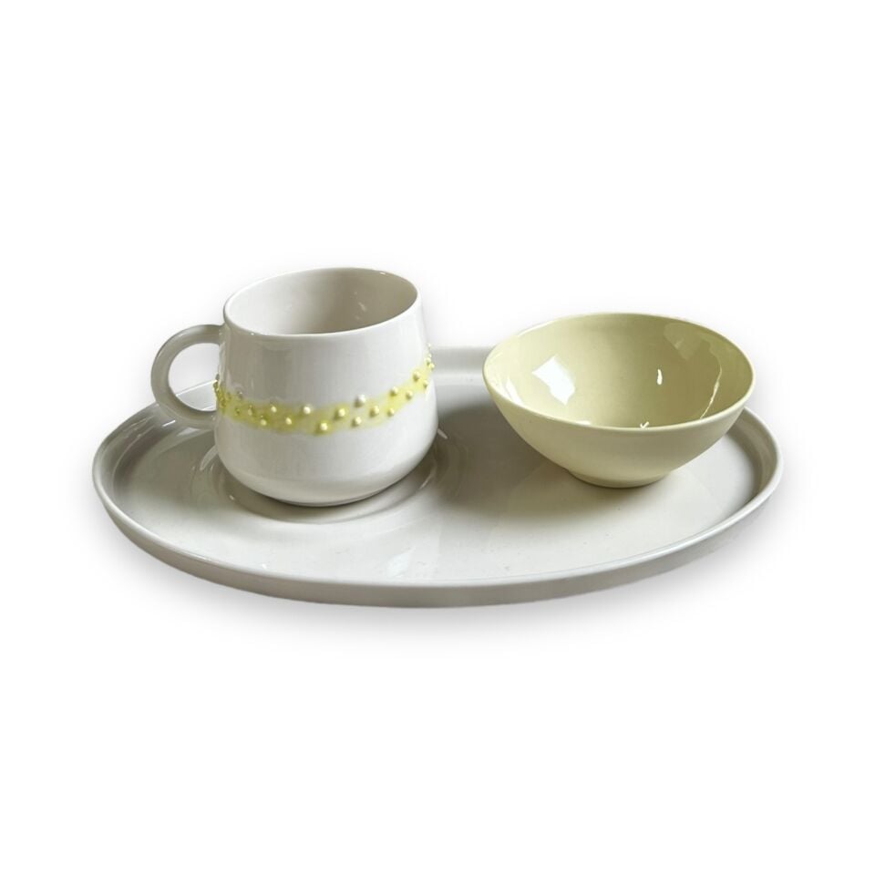 Set 2 -  Belle Polka Türk Kahvesi Tepsili Sunum sarı & mint