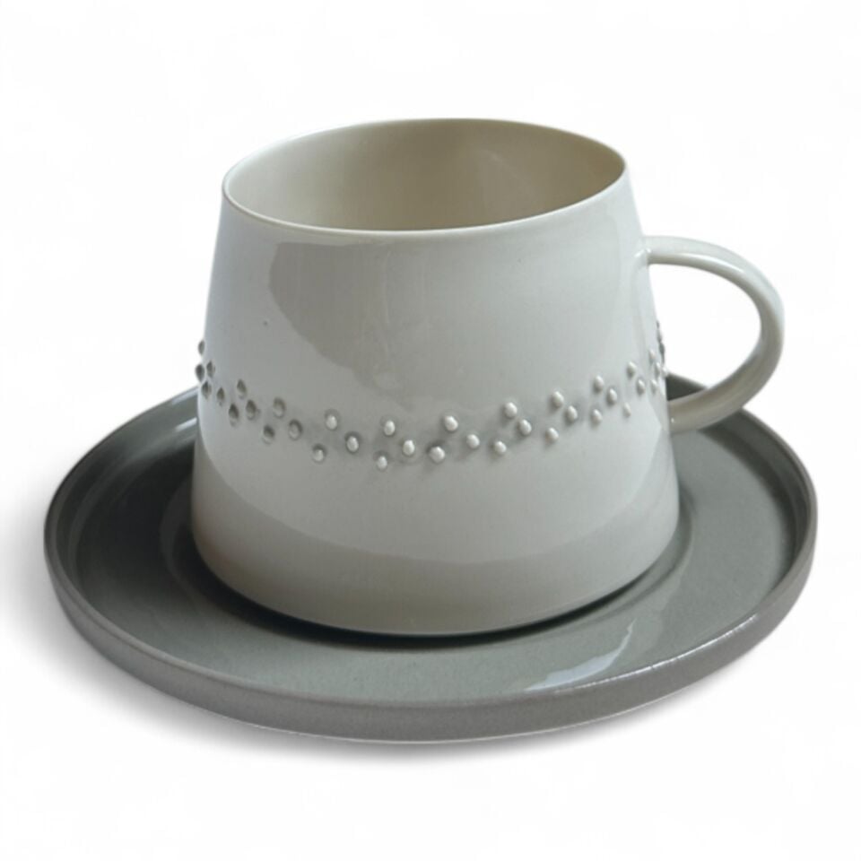 Set 5 -  Glamor Polka 2li Fincan Seti gri-somon