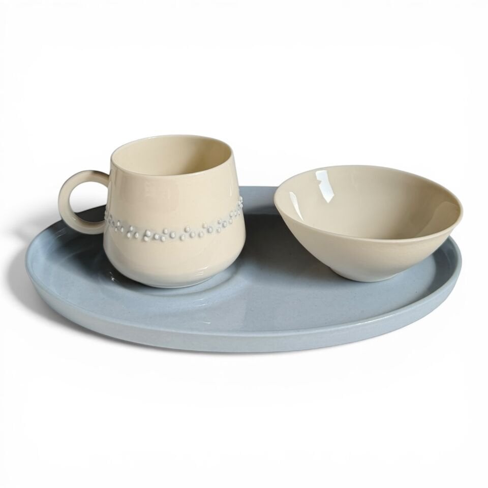 Belle Polka Türk Kahvesi Fincan Seti (renkli tabak) bebek mavi