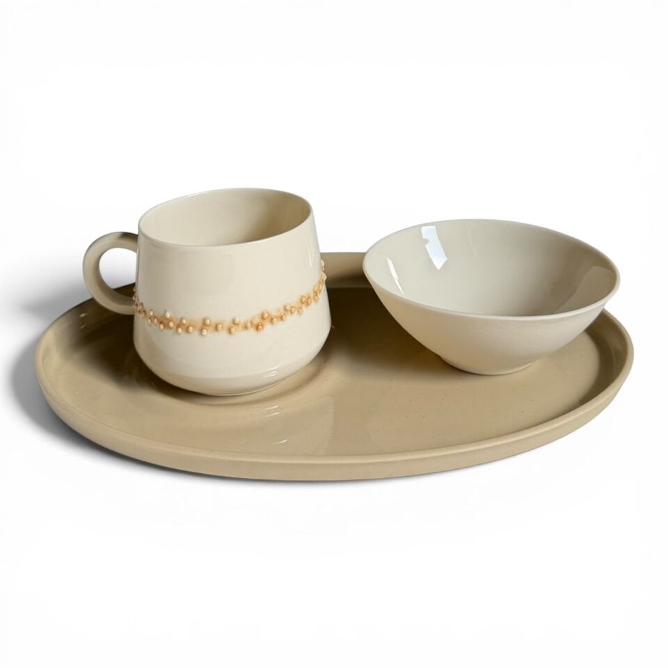 Belle Polka Türk Kahvesi Fincan Seti (renkli tabak) mocha