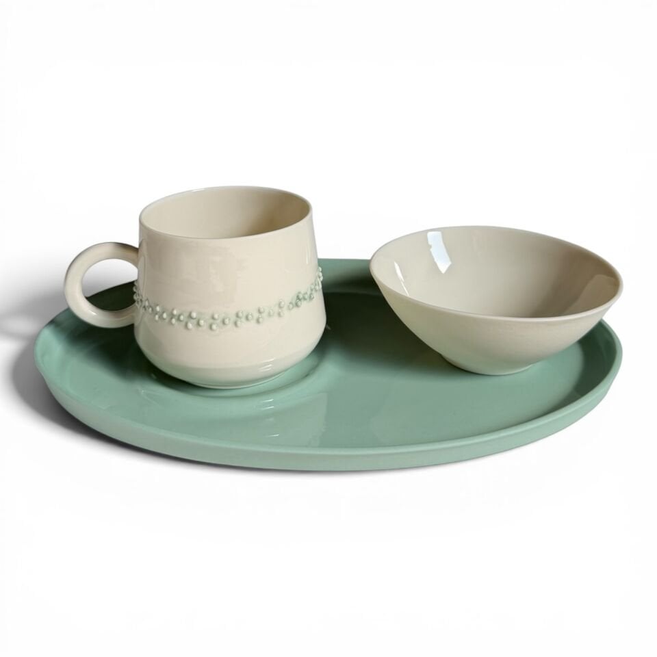 Belle Polka Türk Kahvesi Fincan Seti (renkli tabak) mint